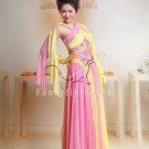 elegant pink and yellow chiffon column bridemaid dress y-048