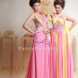 stunning pink and yellow chiffon v-neck a-line floor length evening dress y-049