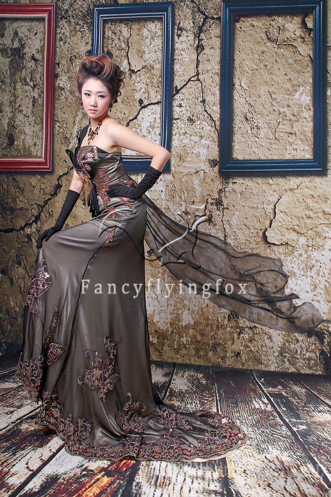 elegant black net one shoulder a-line floor length evening dress y-060