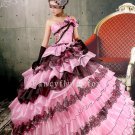 2013 classic and vintage pink and black tulle strapless ball gown quinceanera dress y-074
