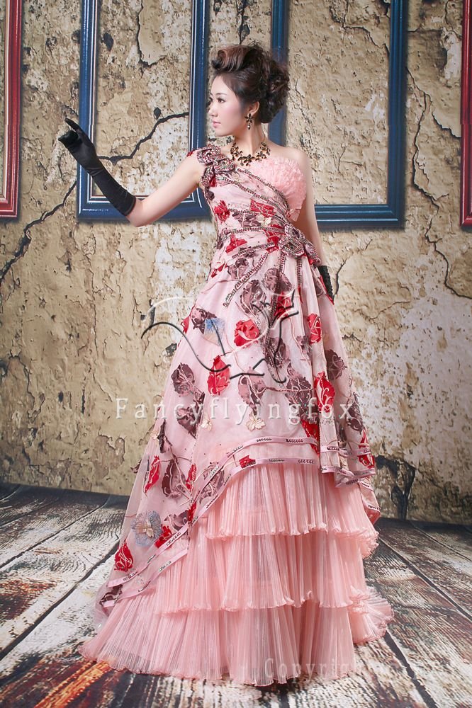 charming and vintage pink tulle one shoulder ball gown floor length quinceanera dress y-078