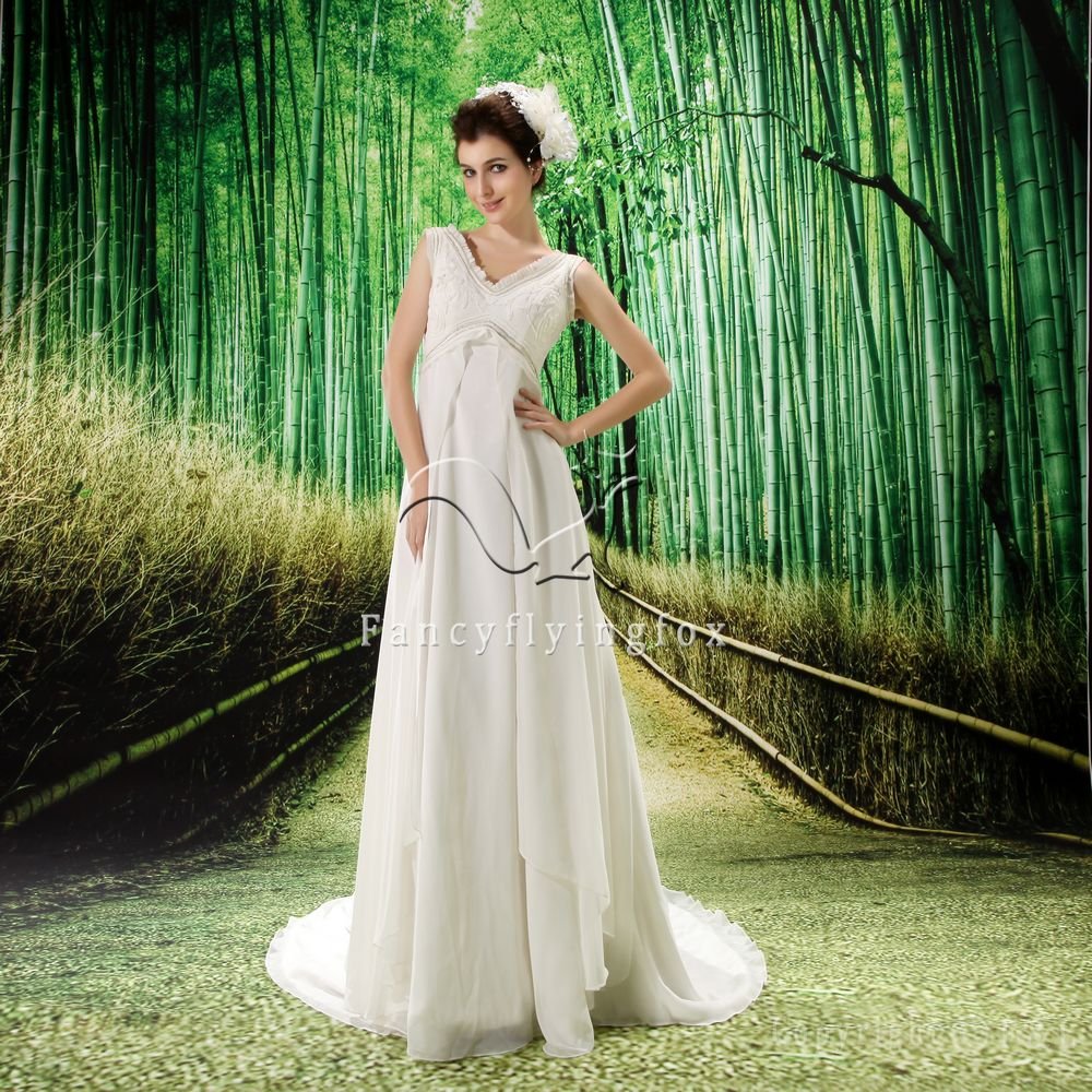 2013 modest v-neck empire chiffon destination wedding dress F-006