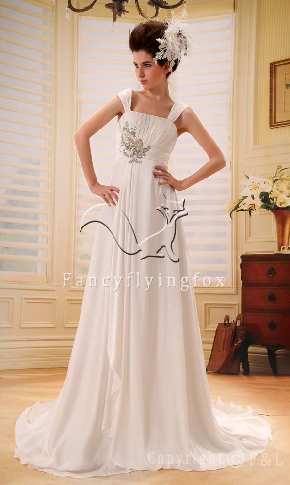 elegant and brilliant chiffon straps a-line floor length beach casual wedding dress F-016