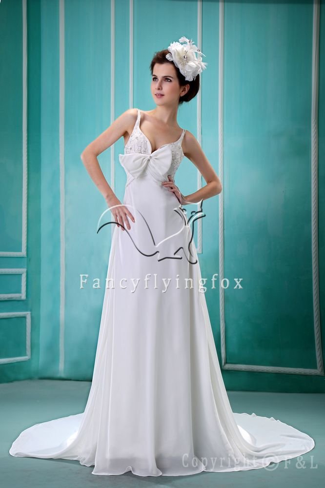sexy and charming white chiffon a-line floor length beach casual wedding dress F-030