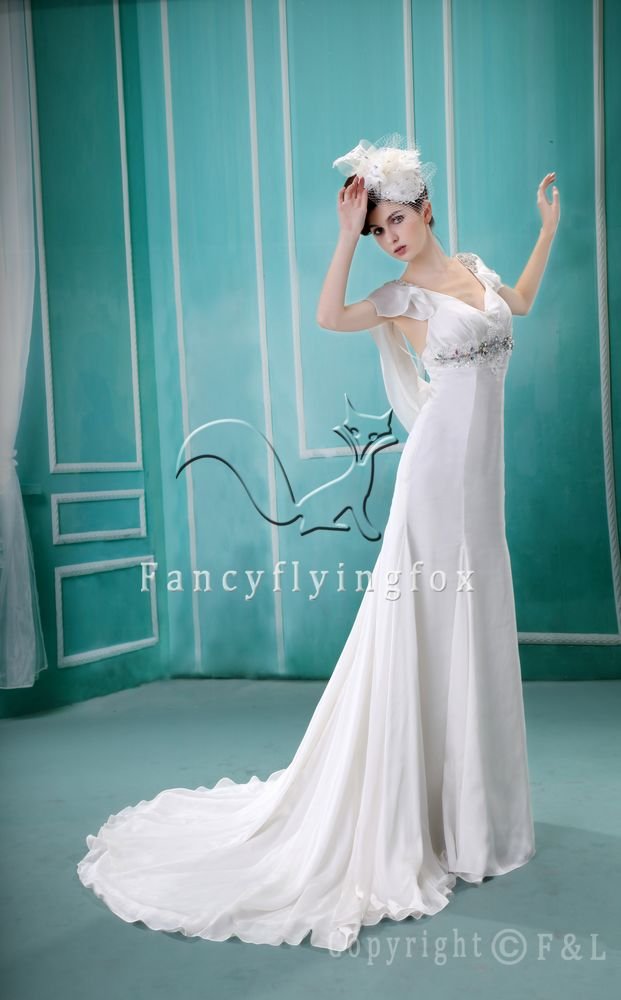 gorgeous chiffon v-neck a-line floor length beach casual wedding dress F-031