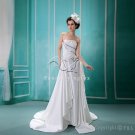 sexy and modern halter satin white a-line floor length wedding dress F-039