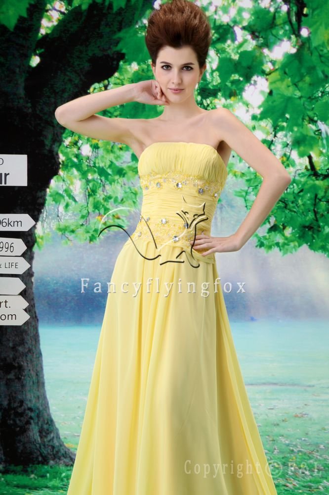 sweet daffodil chiffon strapless a-line floor length evening dress F-050