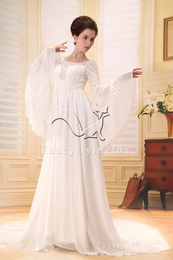 long sleeves a-line muslim wedding dress F-072