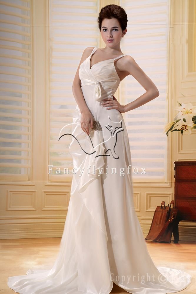 sexy spaghetti straps a-line floor length wedding dress F-080