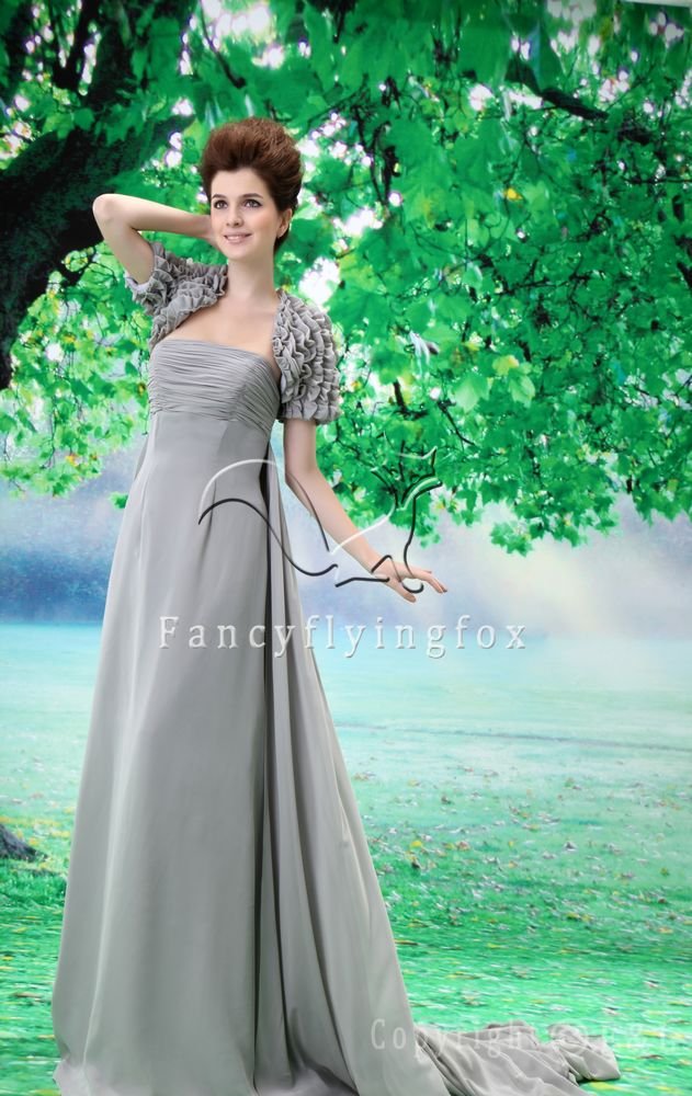 silver chiffon mother of the bride dress with bolero F-082