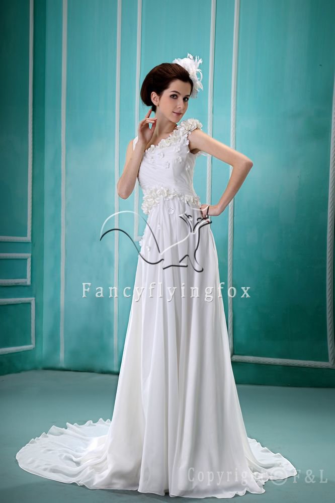 asymmetrical design a-line floor length chiffon destination wedding dress F-087