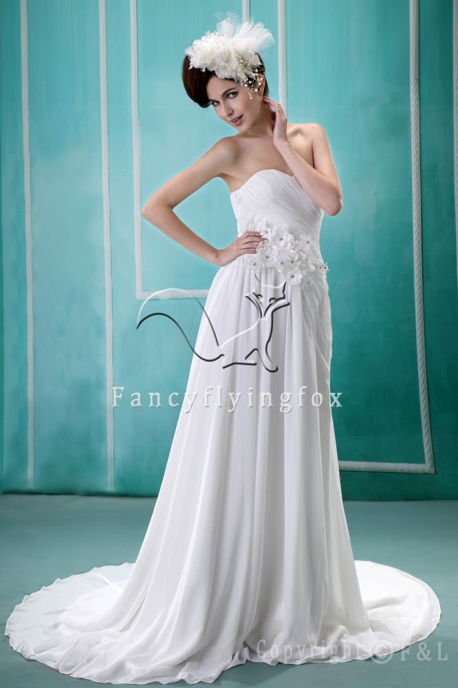 charming white chiffon sweetheart a-line floor length wedding dress F-111