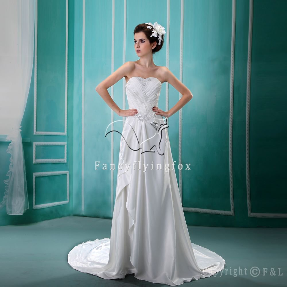 charming and vintage white satin sweetheart a-line wedding dress L-003