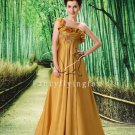 modest gold chiffon one shoulder empire evening dress L-004