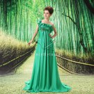 elegant green chiffon one shoulder empire long full length prom dress L-004