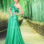 elegant green chiffon one shoulder empire long full length prom dress L-004