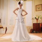 elegant halter neck a-line floor length beach casual wedding dress with brush train L-013