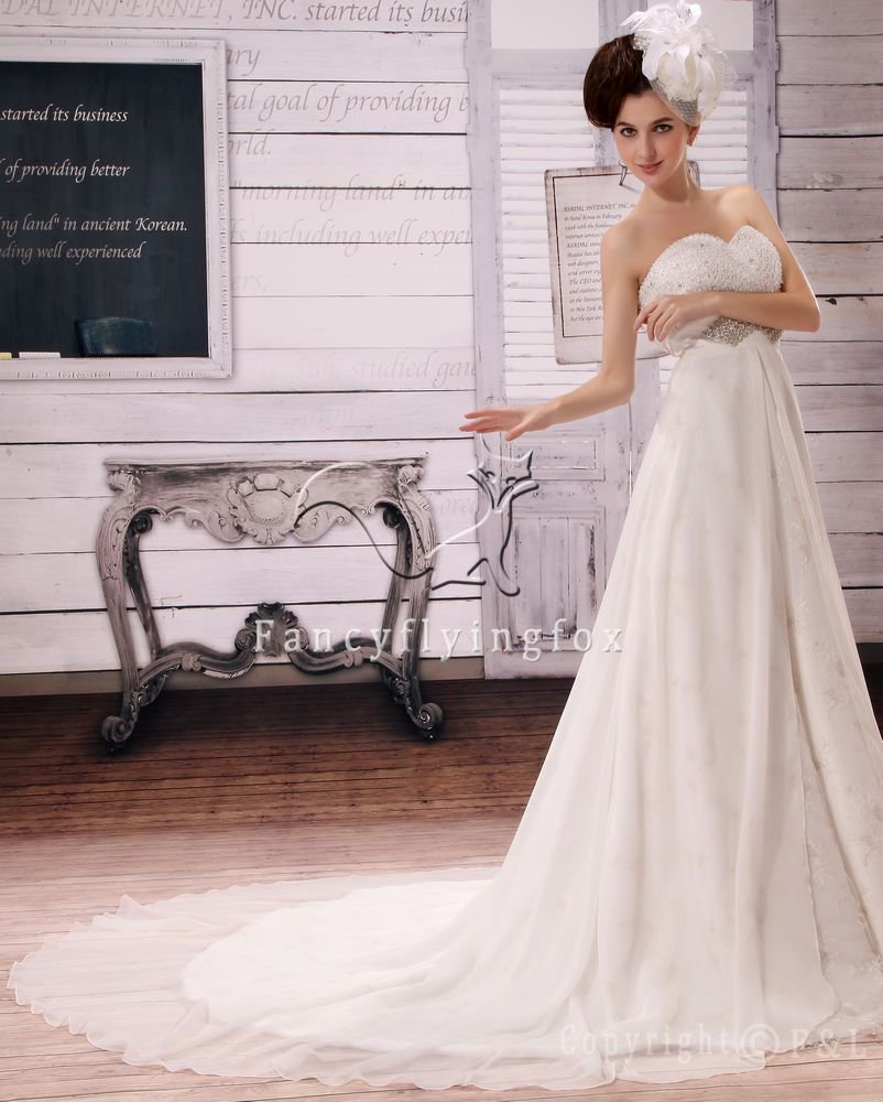 modern sweetheart empire chiffon maternity wedding dress with beaded bust L-018