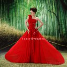 sexy red chiffon one shoulder a-line floor length evening dress L-019