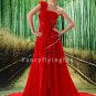 sexy red chiffon one shoulder a-line floor length evening dress L-019