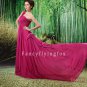 fuchsia chiffon one shoulder a-line formal evening dress L-019