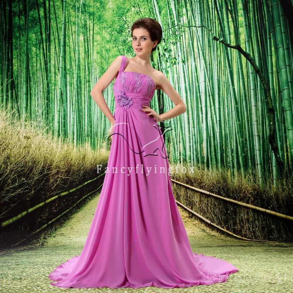 elegant regency chiffon one shoulder a-line floor length evening dress L-020