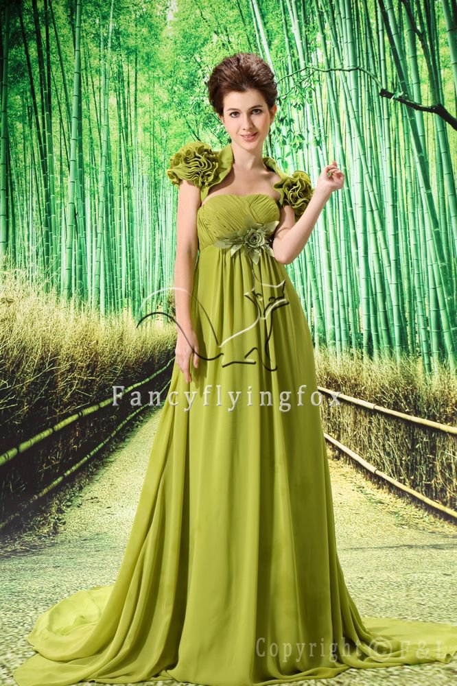 elegant light green chiffon empire maternity evening dress with bolero L-021