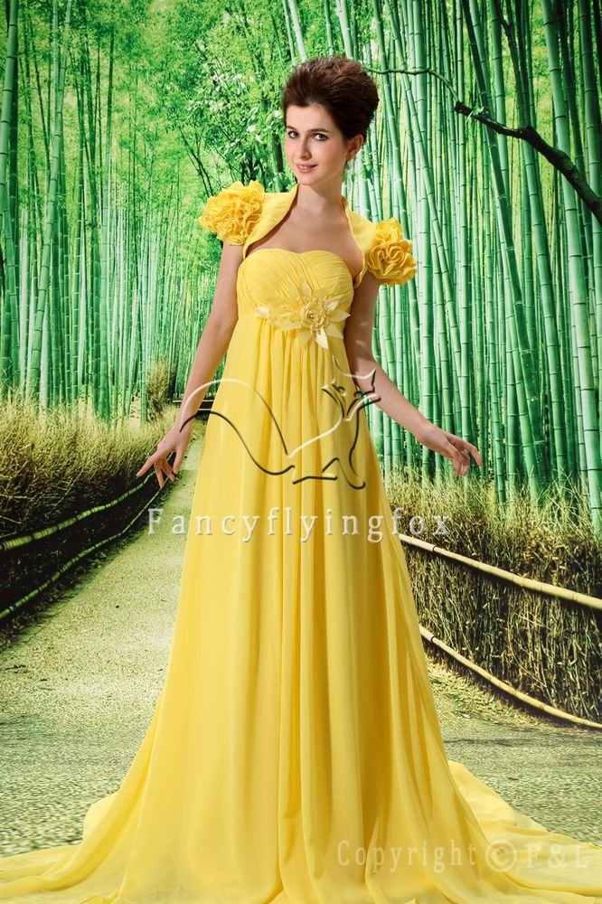 sweet yellow chiffon strapless empire evening dress with jacket L-021