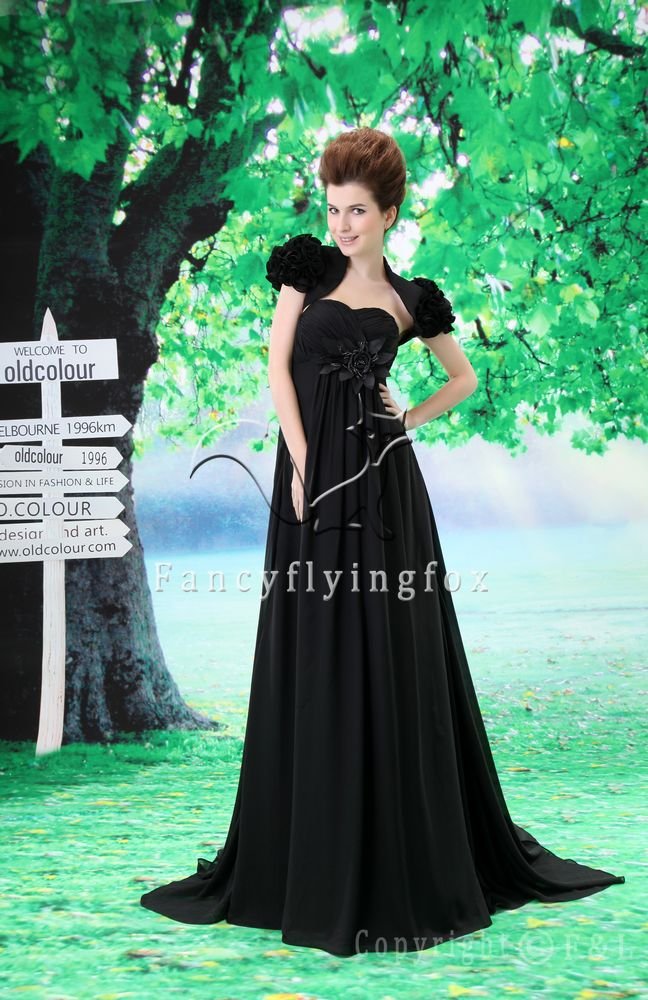 black chiffon sweetheart empire wedding dress with bolero L-021