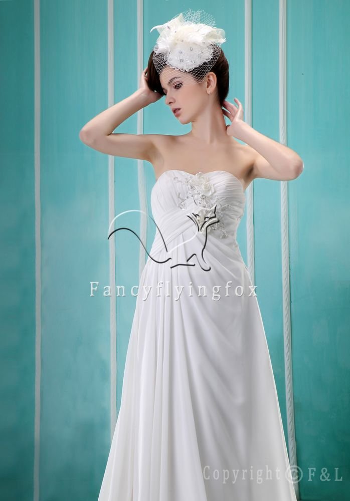 modern white chiffon sweetheart empire beach maternity wedding dress L-022