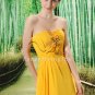 elegant gold yellow chiffon strapless a-line floor length evening dress L-022