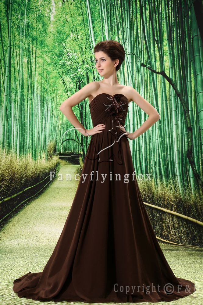 chocolate chiffon strapless a-line mother of the bride dress L-022