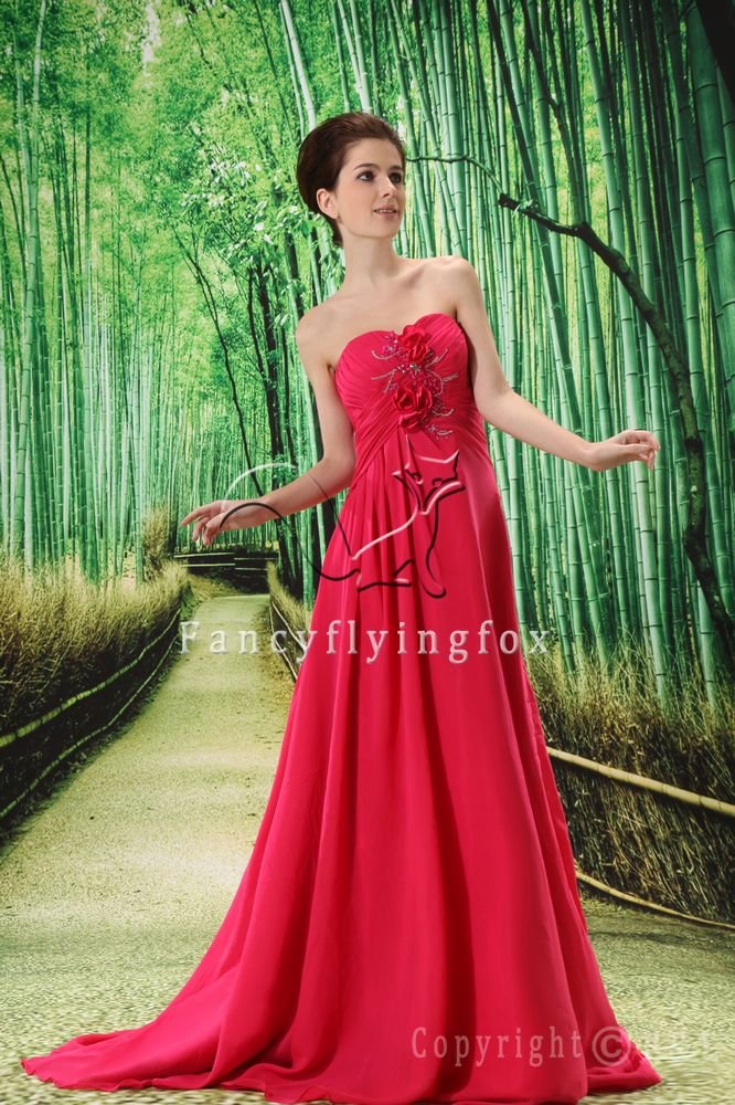 elegant water melon chiffon sweetheart a-line floor length evening dress L-022