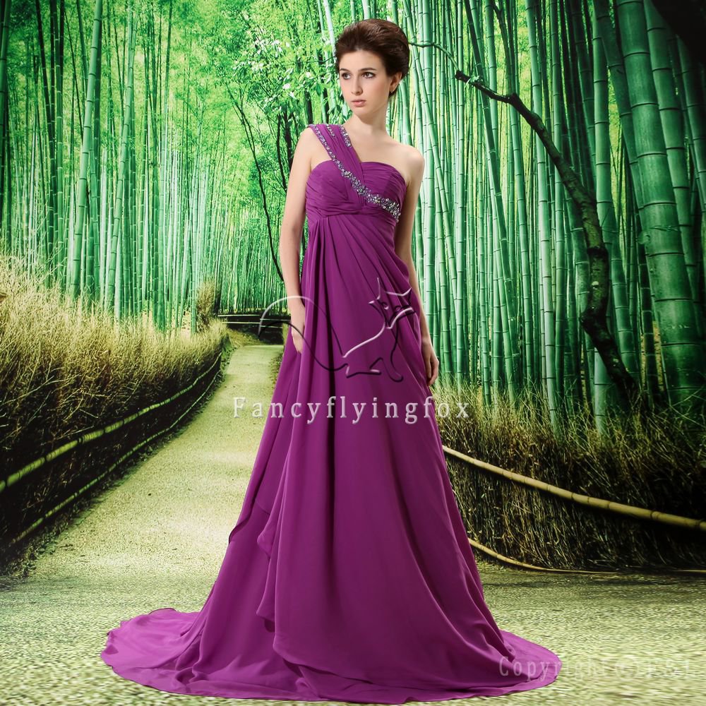 charming purple chiffon asymmetrical one shoulder formal evening dress L-023