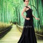 modest black chiffon asymmetrical neck mother of the bride dresses L-023