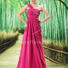 affordable fuchsia chiffon one shoulder a-line floor length bridesmaid dress L-023