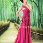 affordable fuchsia chiffon one shoulder a-line floor length bridesmaid dress L-023