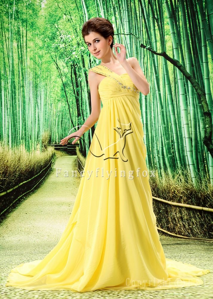 sweet daffodil chiffon one shoulder a-line long evening gowns L-023
