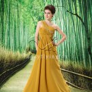 modest asymmetrical gold chiffon one shoulder a-line mother of the bride dress L-023