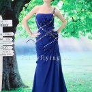 royal blue chiffon one shoulder a-line floor length evening dress L-024