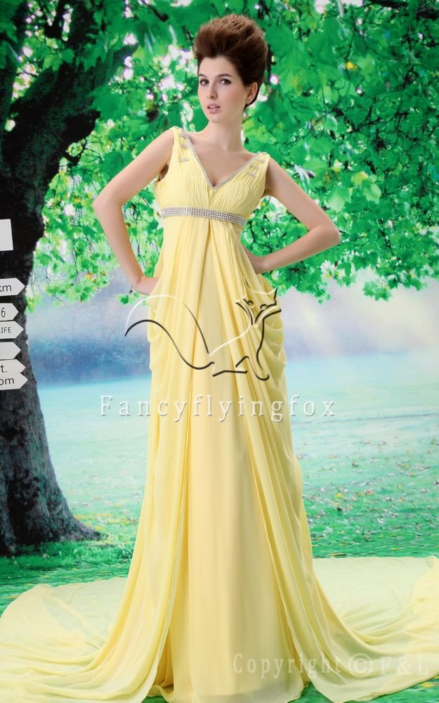 affordable daffodil chiffon v-neckline a-line floor length evening dress L-026