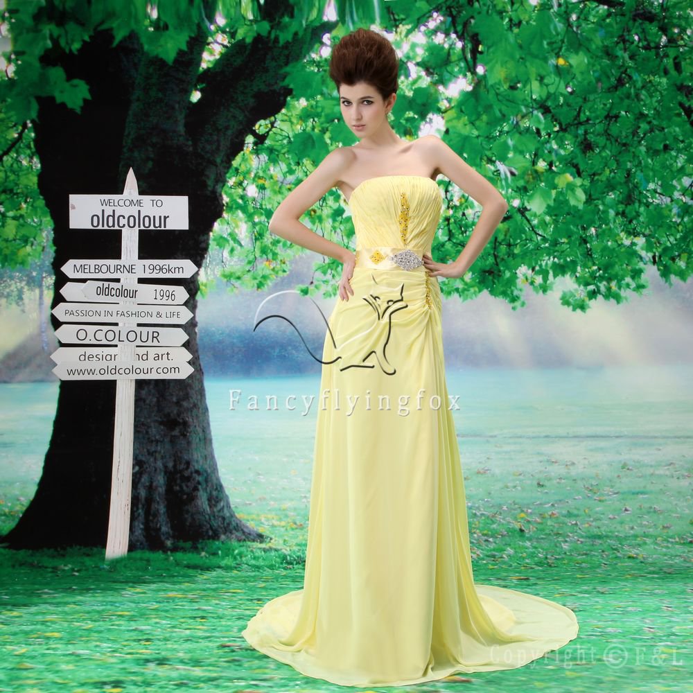 stunning daffodil chiffon strapless a-line floor length evening dress L-029