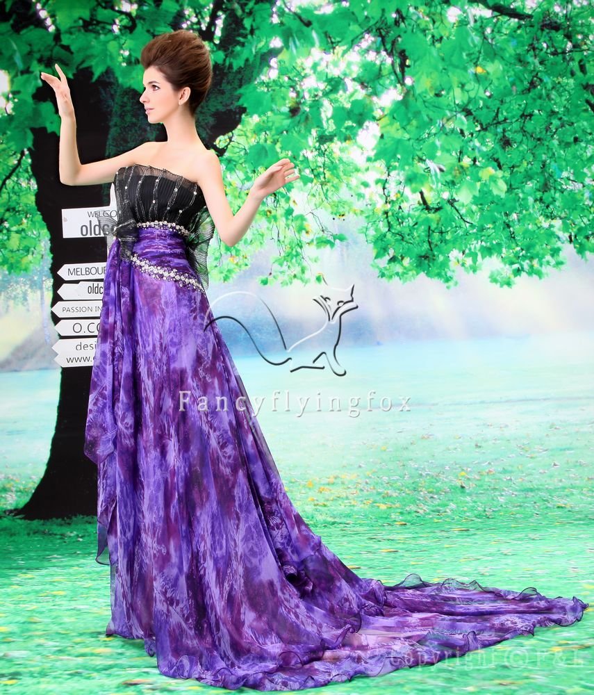 modest printed chiffon strapless a-line floor length evening dress L-031