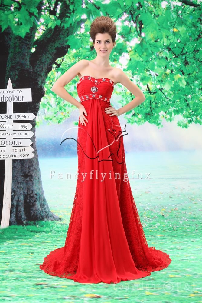 gorgeous red chiffon sweetheart a-line floor length evening dress L-032