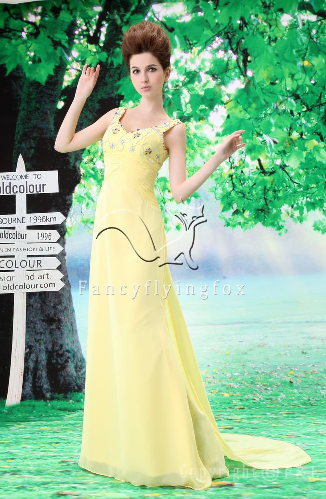 charming straps daffodil chiffon a-line floor length evening dress L-033