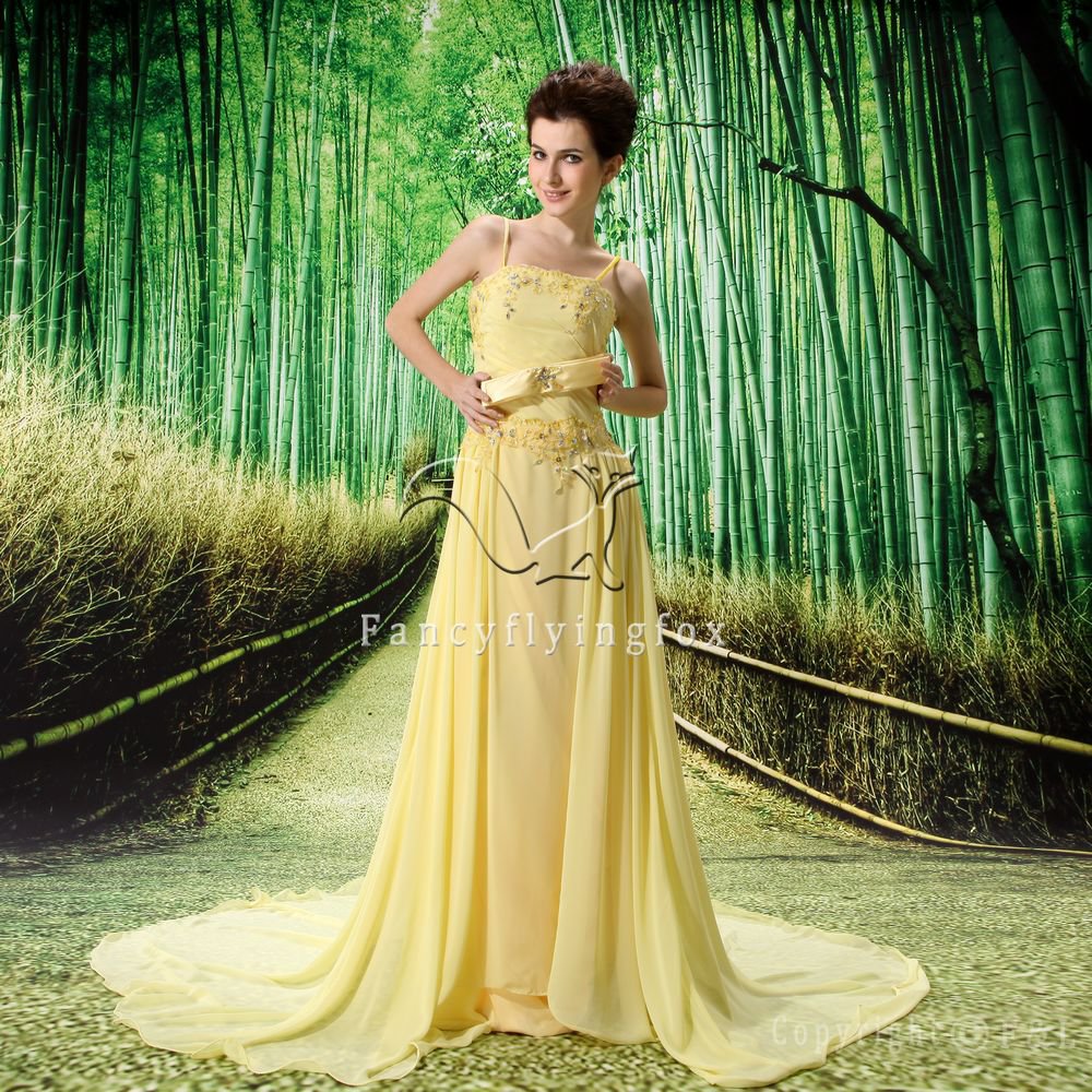 delicate and stunning chiffon spaghetti straps a-line floor length evening dress L-036
