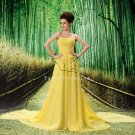 inexpensive daffodil chiffon strapless a-line floor length prom dress L-037