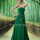 flattering green chiffon strapless a-line floor length evening dress L-038