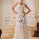 modern and elegant white chiffon halter a-line floor length destination wedding dress Y-010