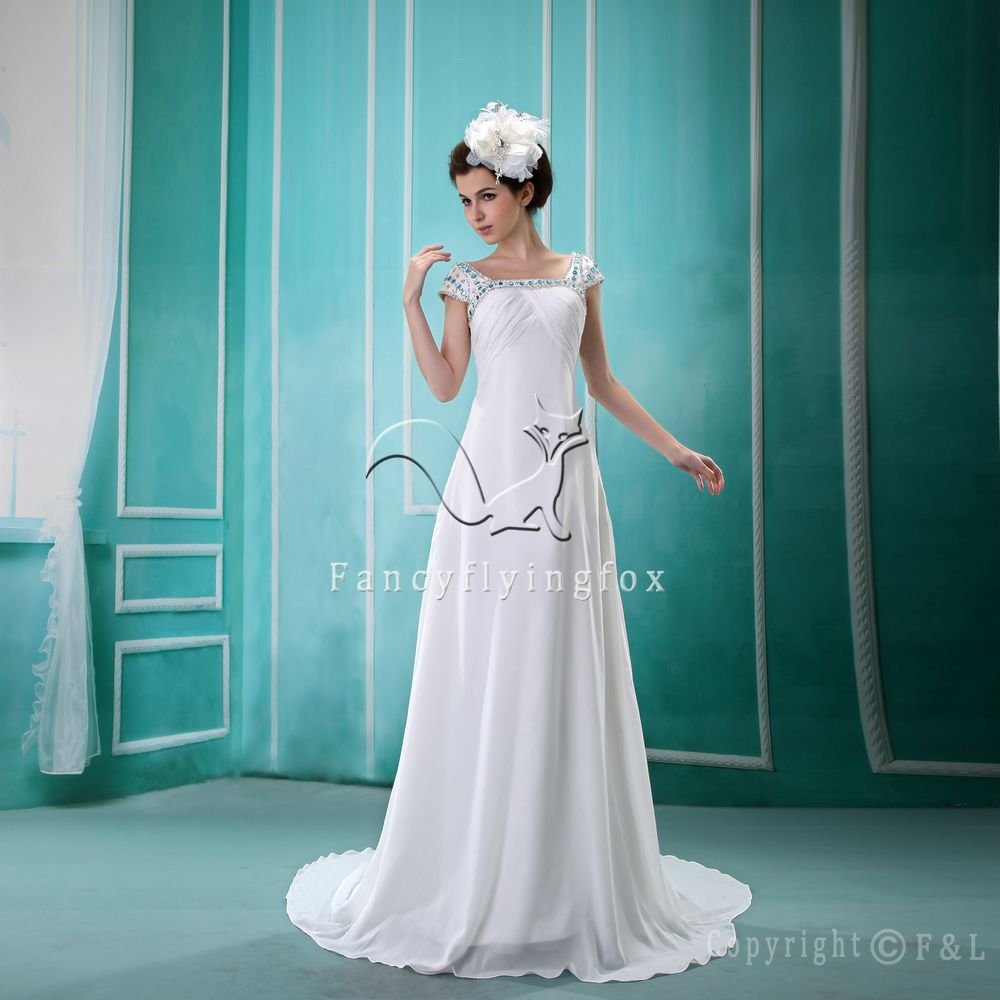 charming straps white chiffon a-line floor length destination wedding dress Y-074